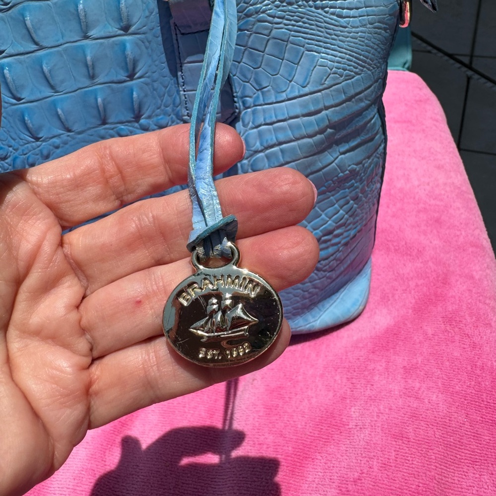 💙Brahmin Blue Crocodile-Embossed Leather Satchel💙 - Picture 12 of 15